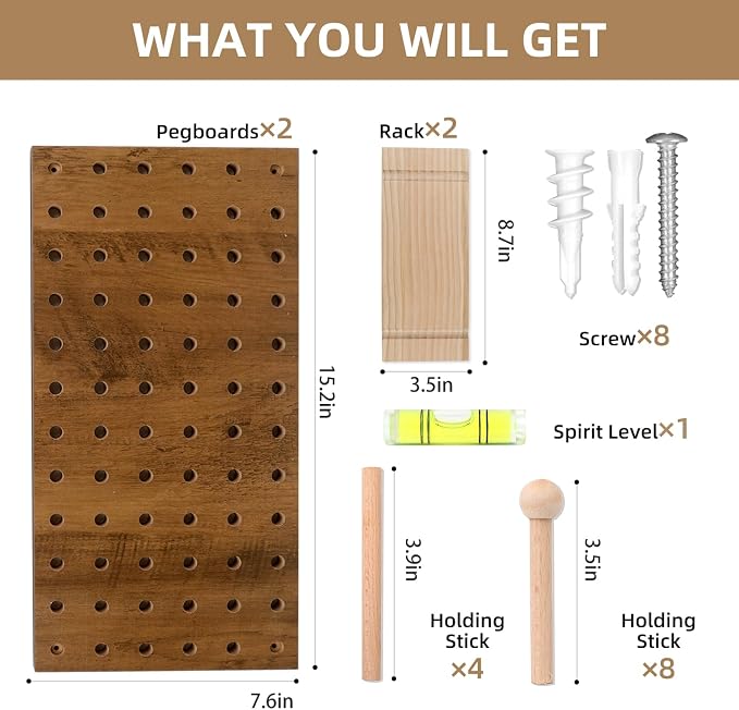 Brown Wood Pegboard Modular Display Wooden Pegboard Combination Wall Organizer - Image 5