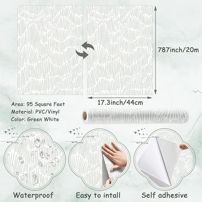 Theper Green Wallpaper 17.3"×787" Modern Striped Wall Paper Peel and Stick - Image 3