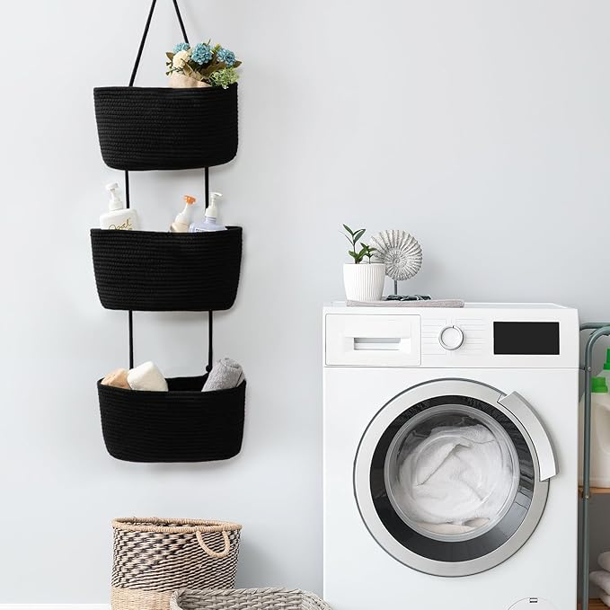 TeoKJ Over the Door Hanging Basket, 3-Tier Woven Cotton Wall-Mounted Storage - Image 7