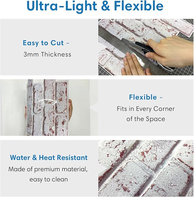 COMSTICKC 3D Faux Brick Wall Panel Peel and Stick, Ultra-Light Thin PVC Brick - Image 5
