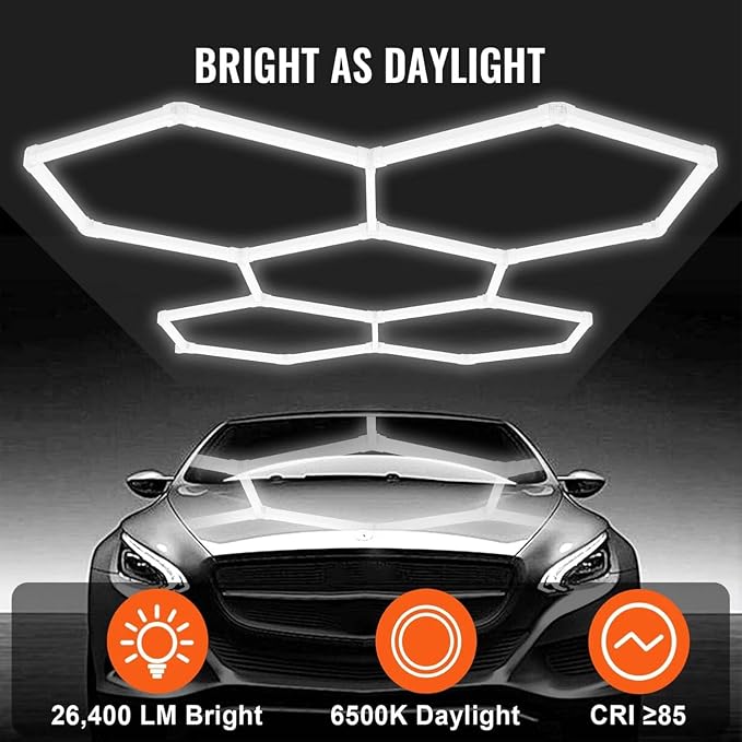 5-Hexagon LED Garage Light, 240W 24800LM Honeycomb Ceiling Light - Image 2