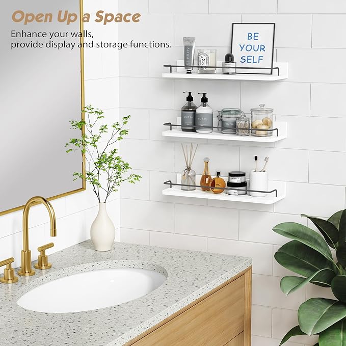 Forbena White Floating Shelves Bathroom Shelves Over Toilet Set of 3, Bathroom - Image 5