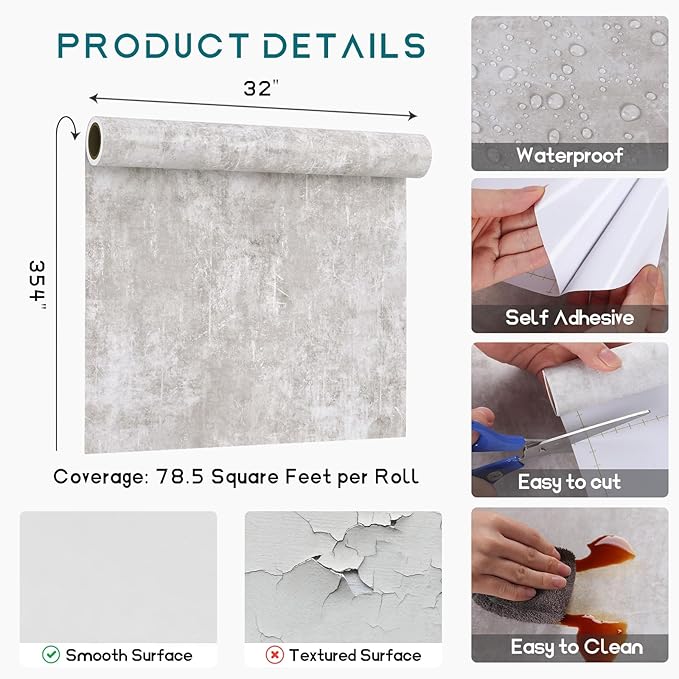 VEELIKE Neutral Concrete Wallpaper Peel and Stick Boho Aesthetic Wallpaper - Image 8