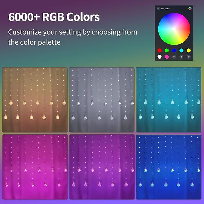 Color Changing Wishing Ball Curtain Lights, 9.8 x 3.3 FT RGB LED Fairy Light - Image 4