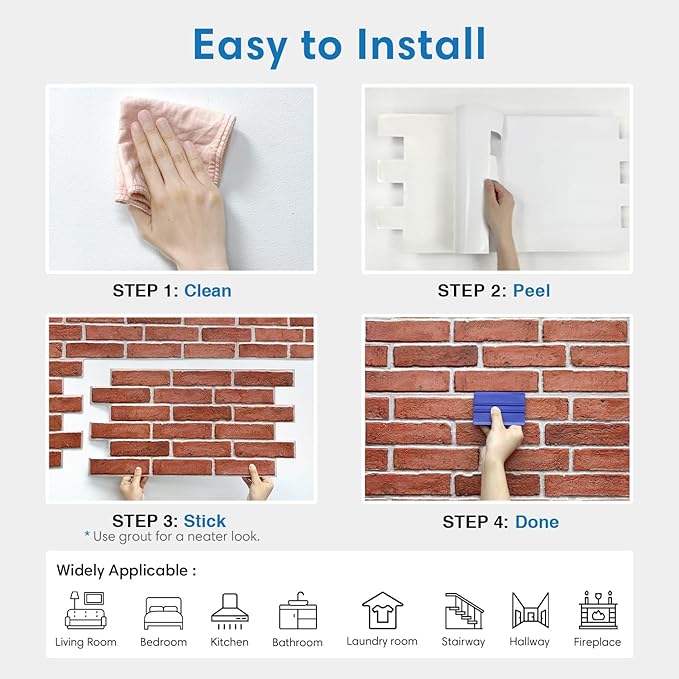 COMSTICKC 3D Faux Brick Wall Panel Peel and Stick, 3D Brick Wall Stickers - Image 8