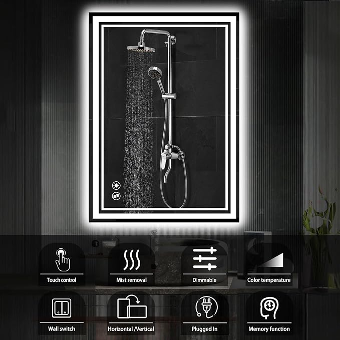 24“ x 36” LED Mirror for Bathroom Front and Backlit Anti-Fog Dimmable 3 Colors - Image 2