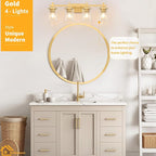4-Lights Gold Bathroom Vanity Light Over Mirror, Brushed Gold Bathroom Wall - Image 4