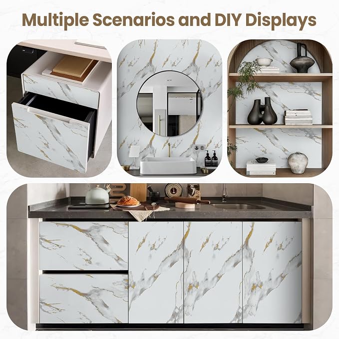 practicalWs Glossy Marble Wallpaper Peel and Stick White/Gold Granite Contact - Image 8
