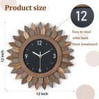 Honiway Wall Clock Battery Operated 12 in Rustic Wood Boho Sunburst Decorative - Image 3