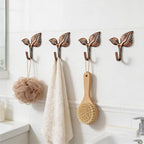 Set of 4 Vintage Leaf Wall Hooks Red Bronze Metal Coat Hooks Heavy Duty - Image 5