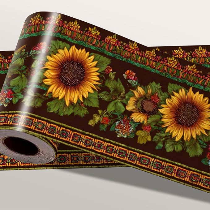 Sunflower Wallpaper Border 196x4 Inch Peel and Stick Wall Border Removable by IOHEFY