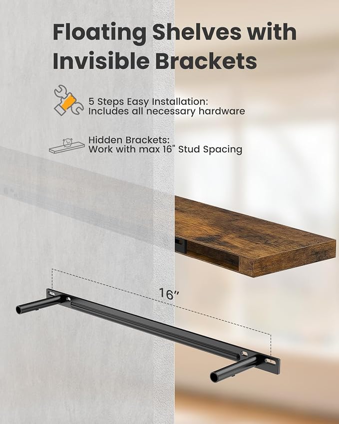 AMADA HOMEFURNISHING 23.6" L Floating Shelves, Wall Shelves Set of 3 - Image 7