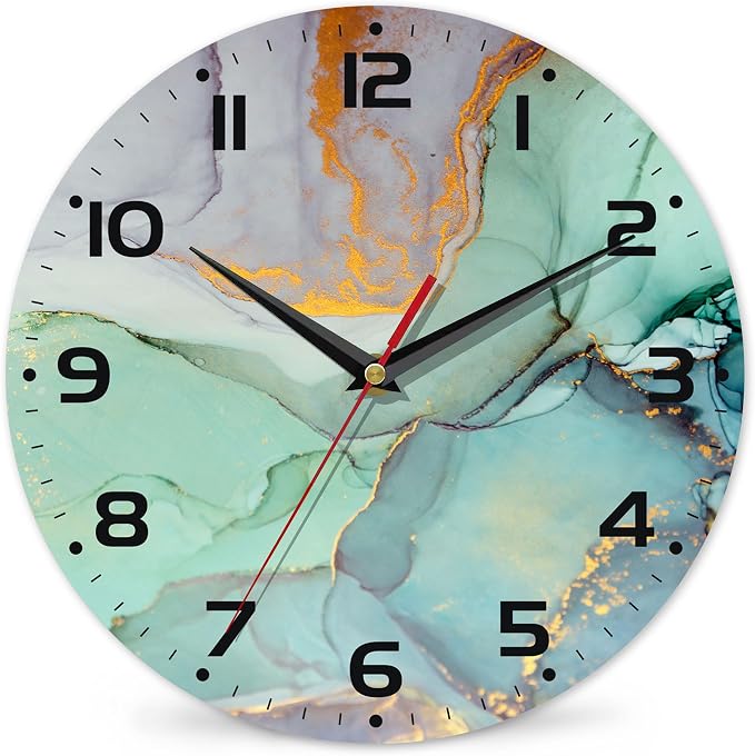 Watercolor Abstract Painting Marble Wall Clock Vintage Wooden Wall Clock Silent by DEMACYA