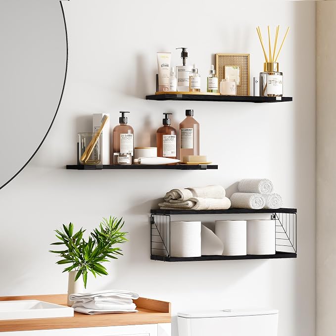 Fixwal 3+1 Tier Bathroom Floating Shelves Over Toilet, 15.8in Farmhouse Rustic - Image 2