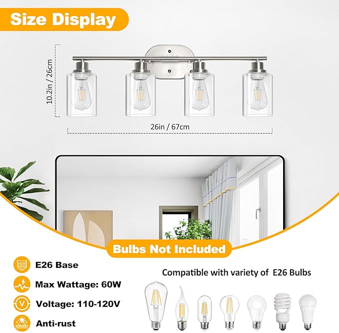 Unicozin Bathroom Light Fixtures, 4 Light Vanity Lights - Image 2