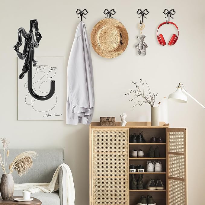 4 PCS Large Size Black Bow Wall Hook, Metal Hooks, Bow Room Decor Hooks - Image 7