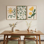 Framed Boho Abstract Wall Art Bedroom, 3 Piece Green and Yellow Mid Century - Image 4