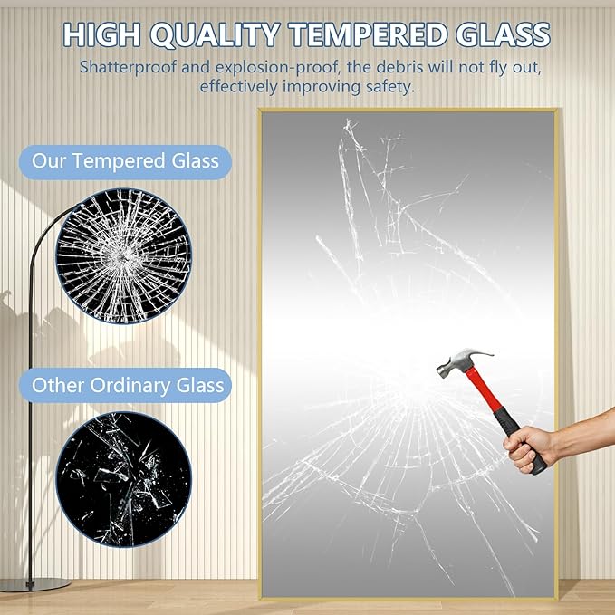 Large Mirror Full Length with Stand, Hanging or Wall Mounted, Tempered Glass - Image 8