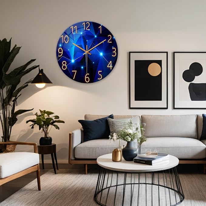 Extra Large Wall Clocks for Living Room Decor 24 Inch Glass Blue Clock Battery - Image 4