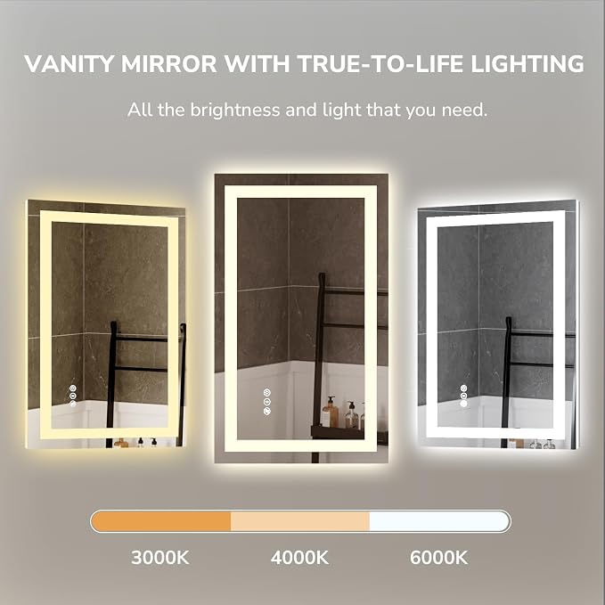 USHOWER LED Bathroom Mirror 20x28 Inch Tempered Glass - Image 4