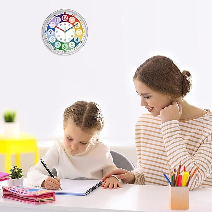 XFM 2 Pieces Learning Clock for Kids 8 Inch Silent Wall Clocks Battery Operated - Image 3