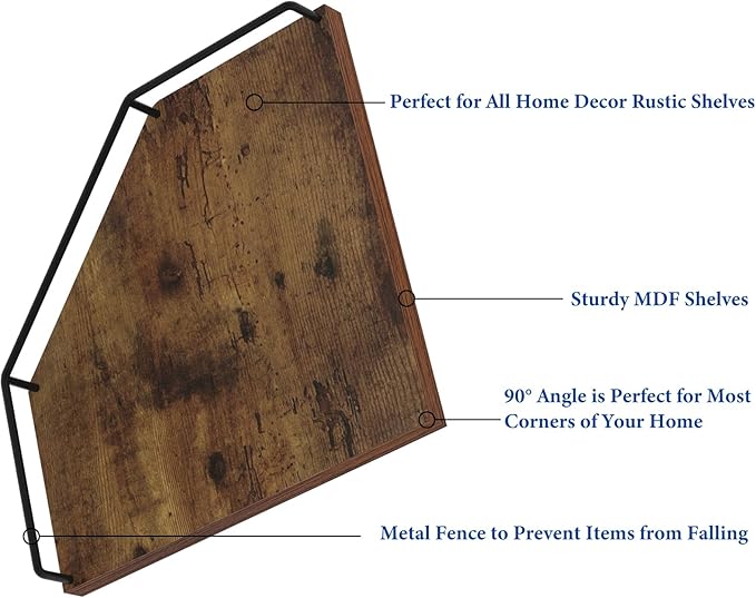 Trwcrt Corner Shelf Wall Mounted Set of 3, Floating Wall Shelves Rustic Wooden - Image 4