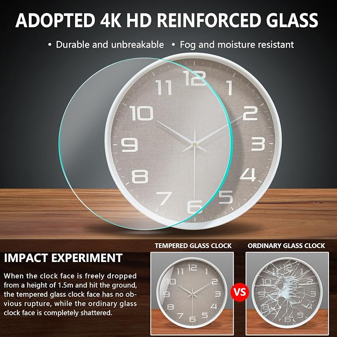 Silent Wall Clock with Large Numbers, 10 Inch Battery Operated Analog Clock - Image 5