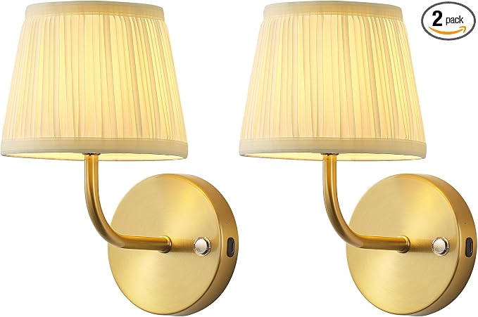 PUSU LED Cordless Gold H9.6 inch Small Wall Sconces Set of 2, Rechargeable by PUSU