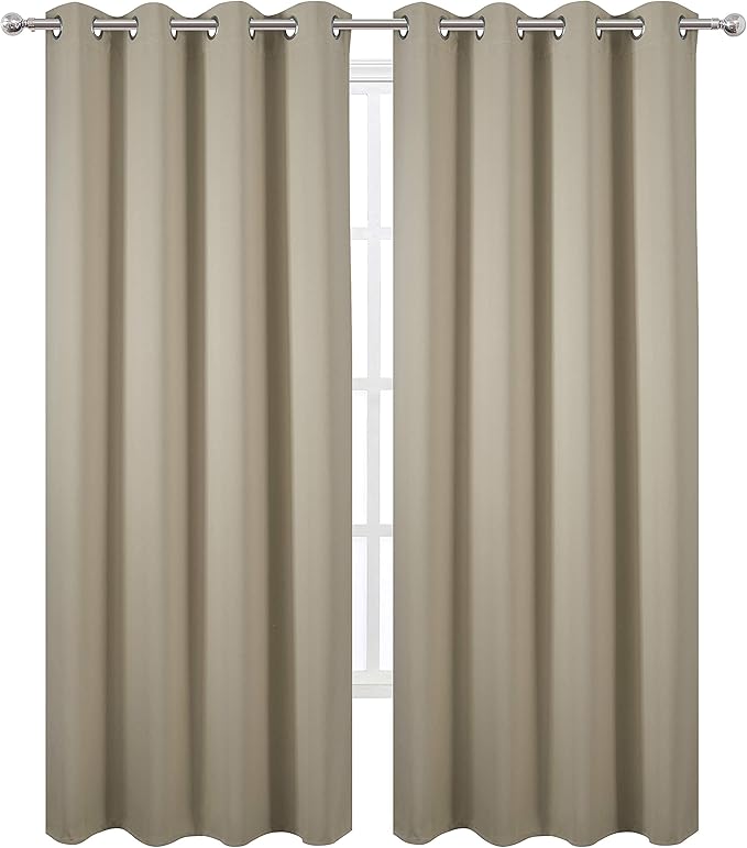 LEMOMO Blackout Curtains 52 x 84 Inch Long Beige Curtains Set of 2 Panels Room - Image 2