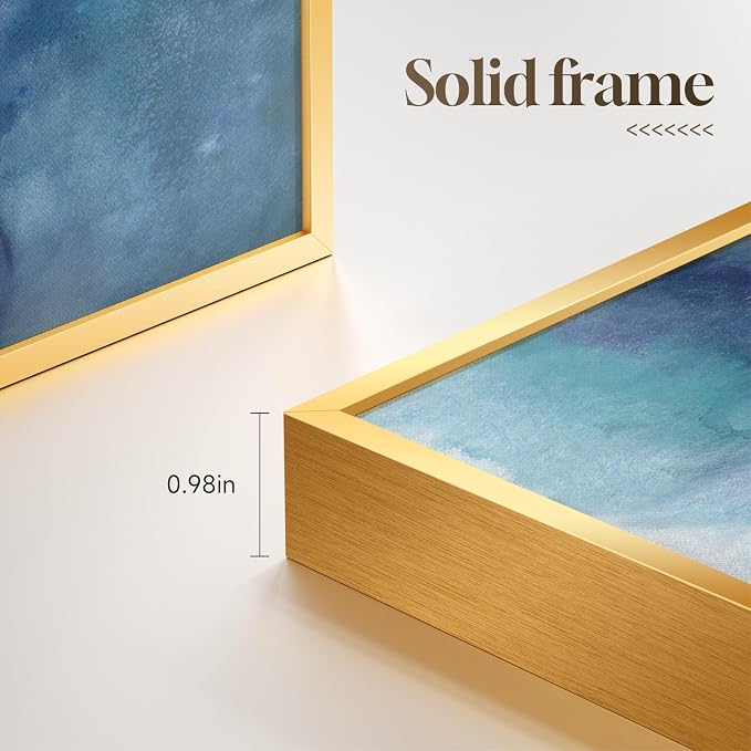 Large Framed Abstract Wall Art for Living Room, Luxury 3 Piece Canvas Blue - Image 3