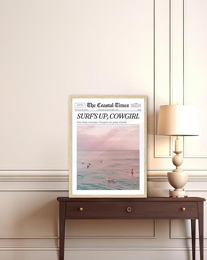 iHery Small Framed Trendy Coastal Cowgirl NewsPaper Wall Art Prints, Western - Image 7