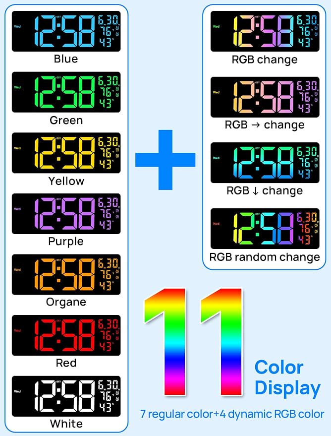 MASHI 17.3" Large Digital Wall Mount Clock, Digital Clock - Image 3