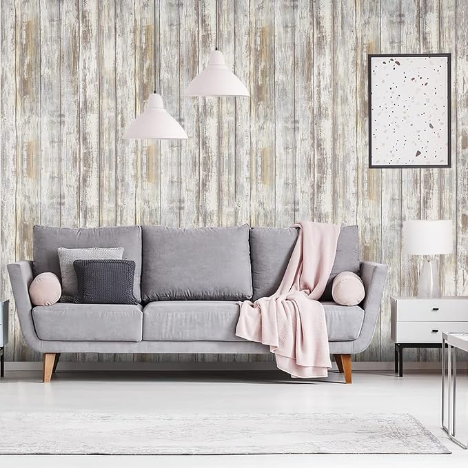 Arthome 11x100'' Gray Rustic Wood Contact Paper Peel and Stick Self-Adhesive - Image 2