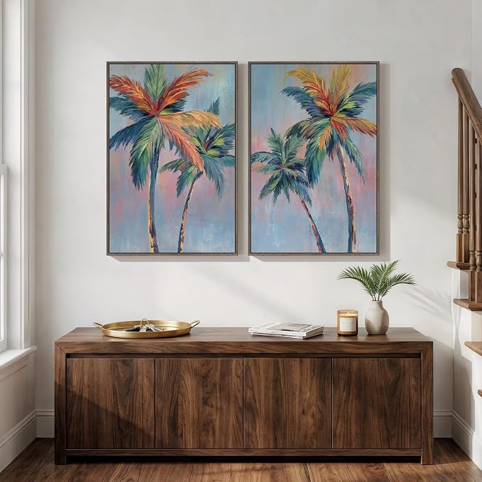 Framed Colorful Coastal Palm Tree Wall Art Bedroom, Large Pop Art Coastal - Image 8