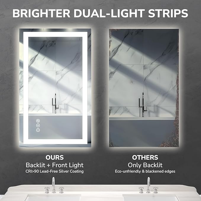 USHOWER LED Bathroom Mirror 60x36 Inch Tempered Glass - Image 5