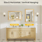 24x36 Inch Bathroom Mirror for Wall, Anti-Rust Oak Wood Grain Metal Framed - Image 3