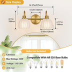 2-Light Bathroom Vanity Light, Brushed Gold Bathroom Light Fixtures - Image 8