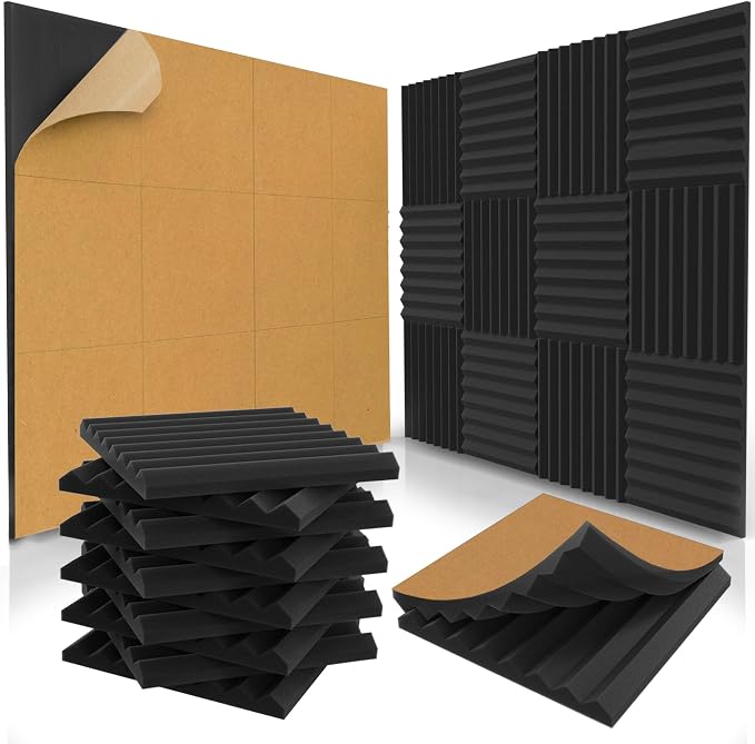 12 Pack Self-Adhesive Acoustic Panels 1 X 12 X 12 Inches by audiosoul