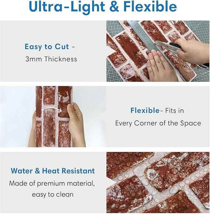 COMSTICKC 3D Faux Brick Wall Panels Peel and Stick, Small Size Thin PVC Fake - Image 4