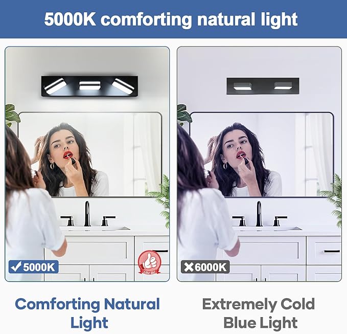 360° Rotate LED Bathroom Vanity Light Fixtures, 1300LM Acrylic Matte Black - Image 3