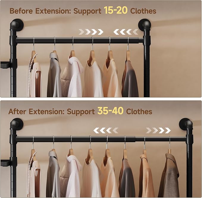 ONBRILL T2 Wall Mounted Industrial Pipe Clothing Rack, Closet Organizers and - Image 4