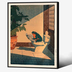 Vintage Japanese Black Framed Wall Art Funny Frog Bathroom Canvas Print Cute by Heltrappe