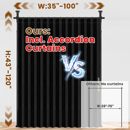 100% Blackout Room Divider Curtains Sets Black 1 Panel W100 x L84in No Drill - Image 2