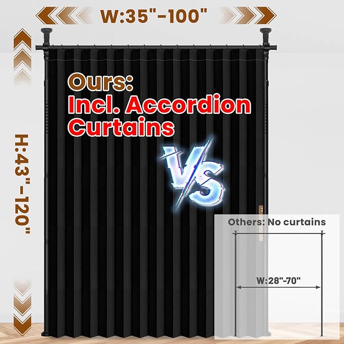 100% Blackout Room Divider Curtains Sets Black 1 Panel W100 x L96in No Drill - Image 2