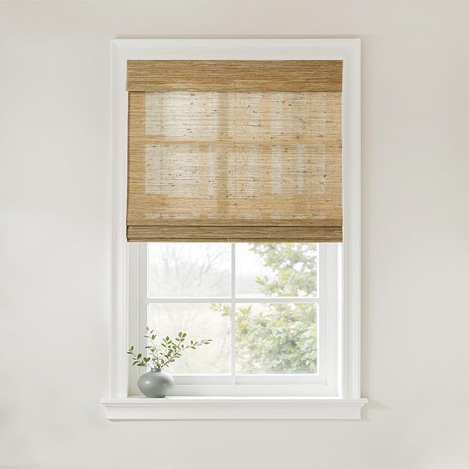 TWOPAGES Custom Cordless Natural Woven Roman Shades, No Drill or Motorized by TWOPAGES