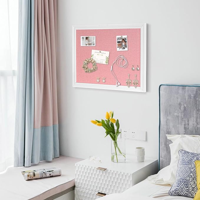 Large Pink Cork Board with Linen, Picture Display Vision Board Corkboards - Image 8