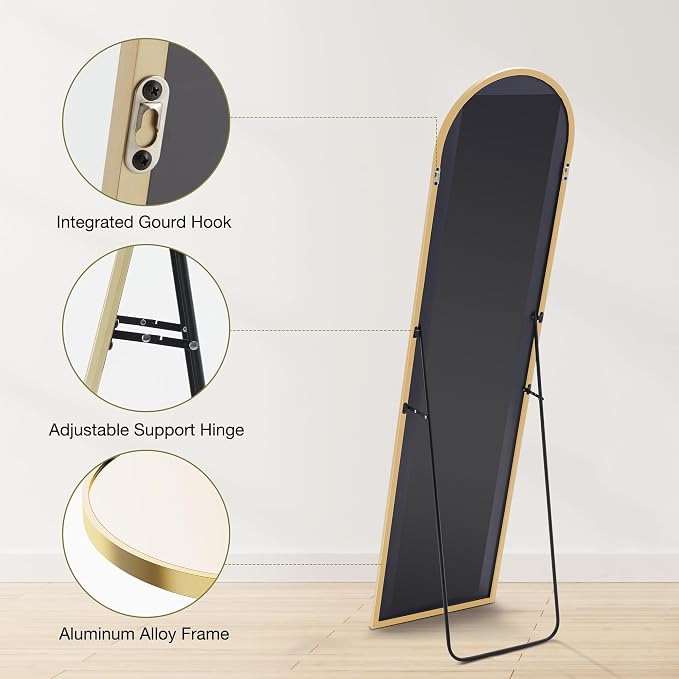 Sweetcrispy 59"x16" Arched Full Length Mirror, Leaning or Standing Full Body - Image 7
