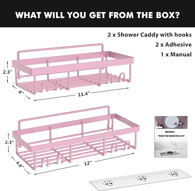Moforoco Shower Caddy Shelf Organizer Rack, Self Adhesive Black Bathroom - Image 6