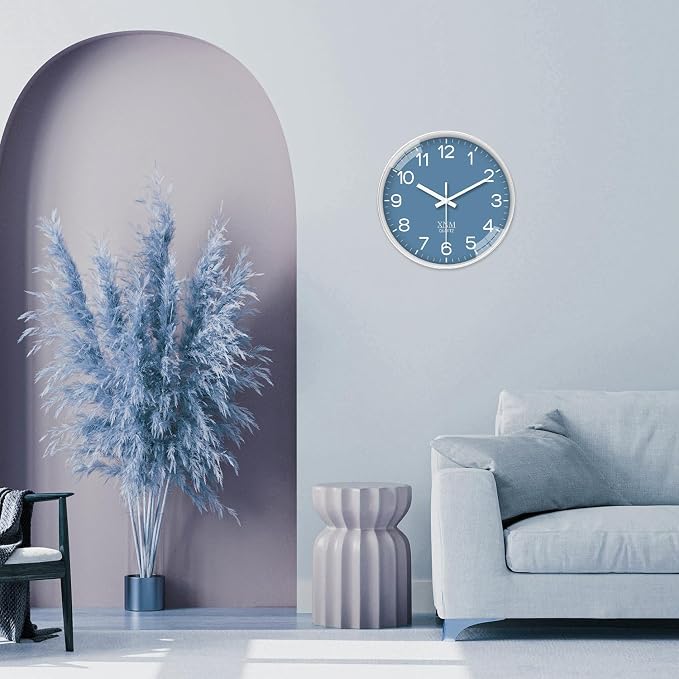 XNM 14 Inch Blue Minimalist Wall Clocks Battery Operated Analog Clock Decorative - Image 2