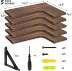 Fixwal Corner Floating Shelves for Wall Set of 5, Rustic Wood Wall Mounted - Image 4